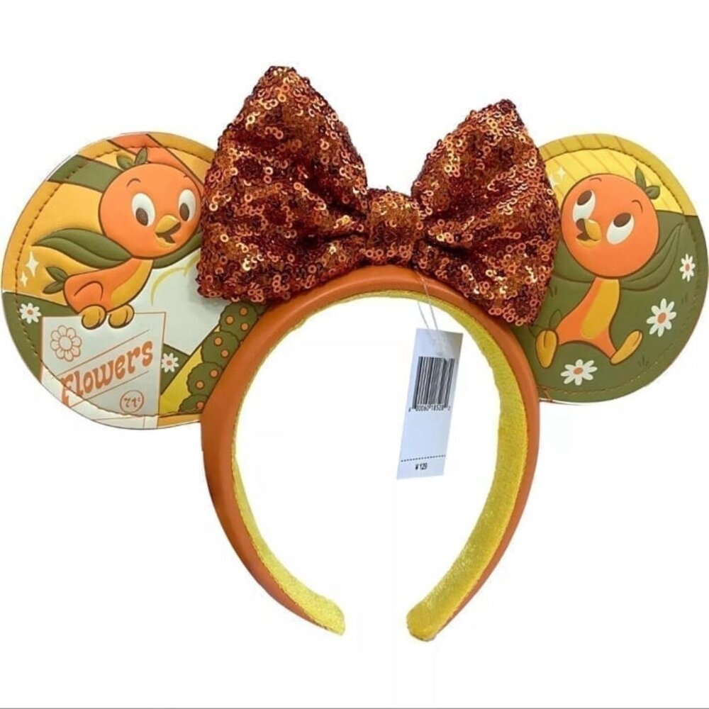 Disney Parks Minnie Mouse Sequin Bow Orange Bird Ears Headband